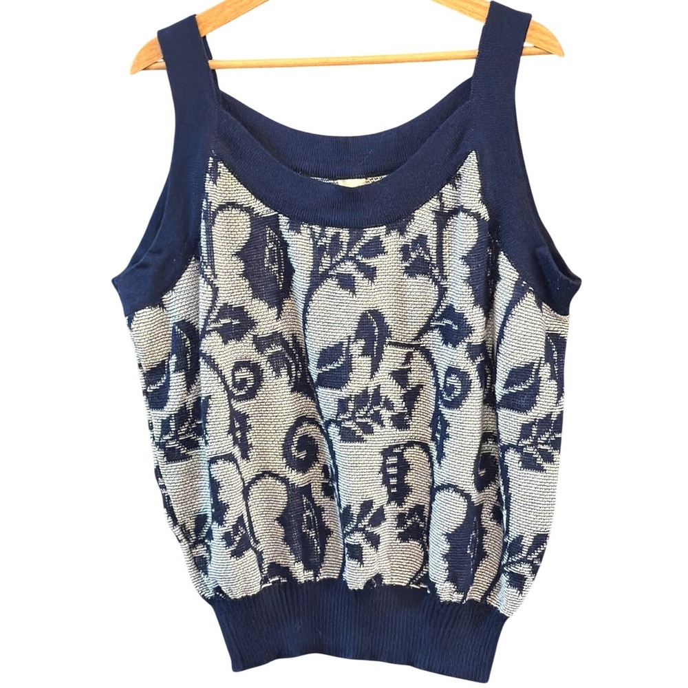 Vintage West German Knit Tank Top Grannycore Coastal Botanical Preppy